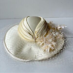 Lace Satin Mesh Flower Fedora Hat Lady’s Banquet Cocktail Wedding Church Bridal